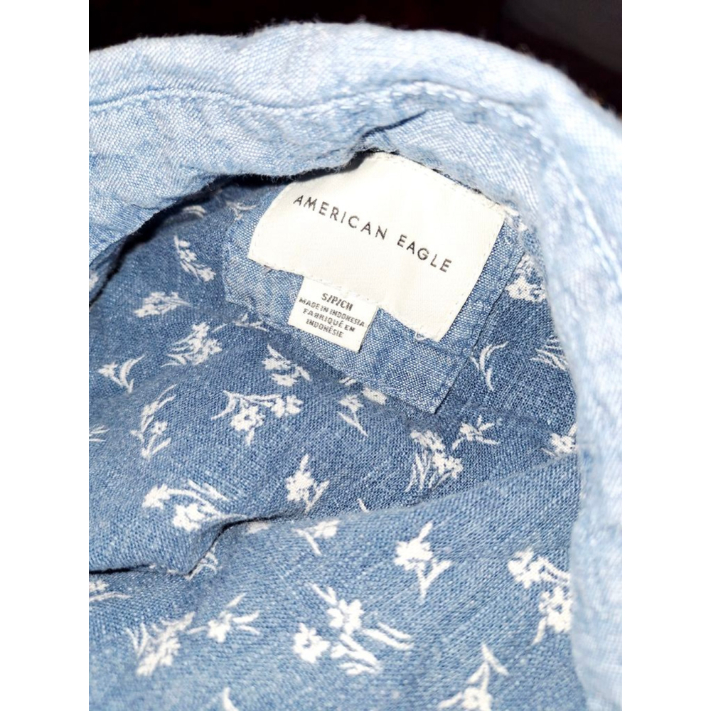 American Eagle Patchwork Button Down Shirt S Blue… - image 3